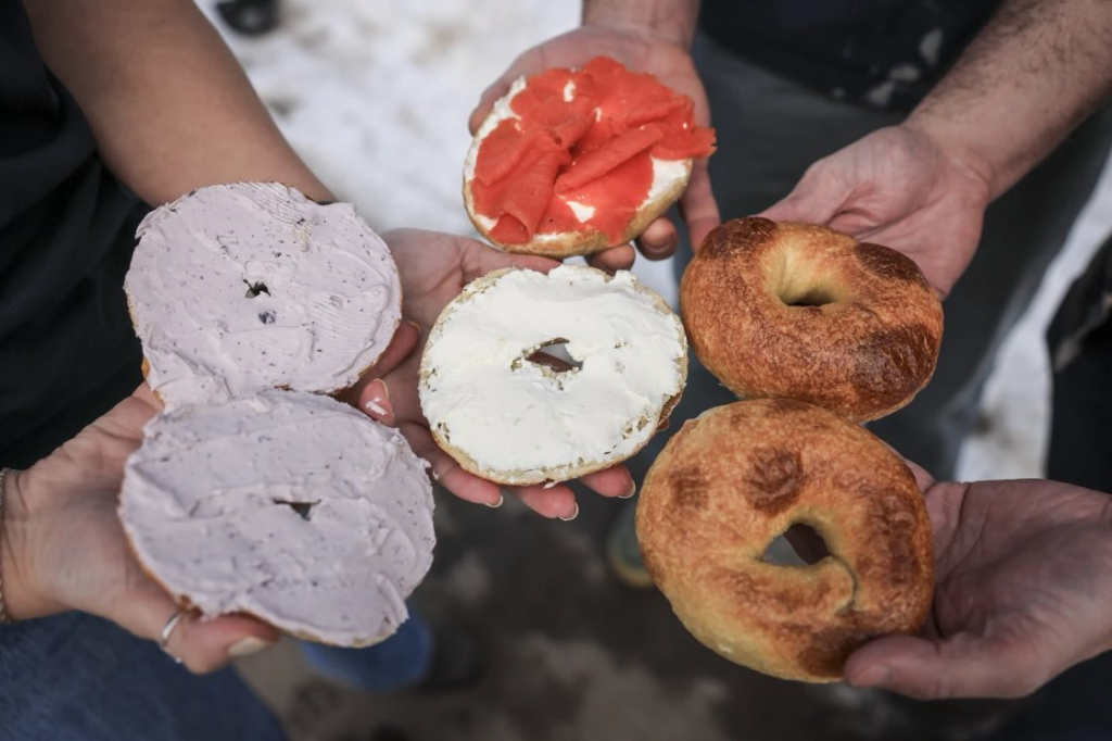 Bagels with cream cheese spreads